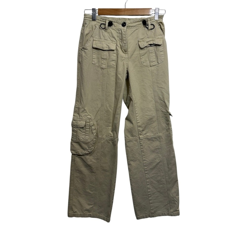 Brandy Melville Cargo Pants Womens Tan One Size Wide Leg Utility Bungee Waist